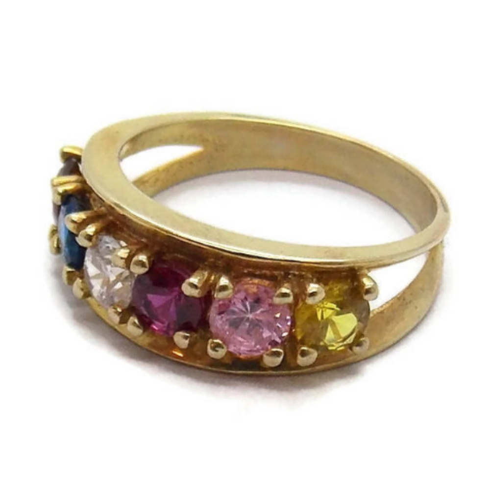 Mother's Ring Six Stone 14k Yellow Gold.